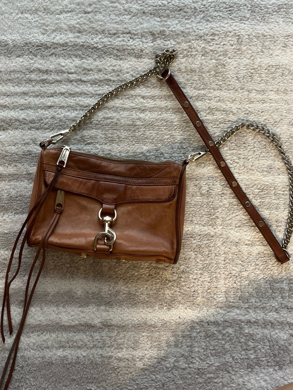 Rebecca Minkoff Cognac Leather Chain Strap Crossbody